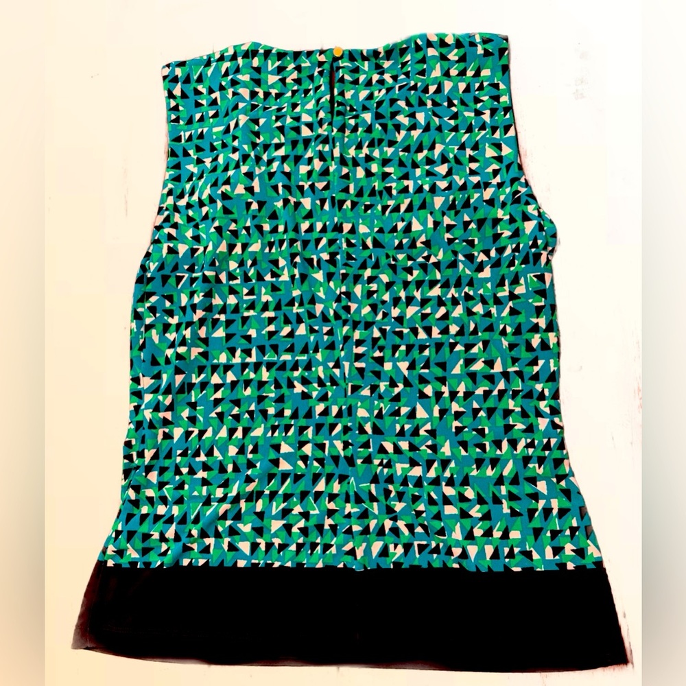 Calvin Klein Top Green/Teal/Black Bordered Pleated Neck Sleeveless EUC Size Sm - Picture 6 of 13